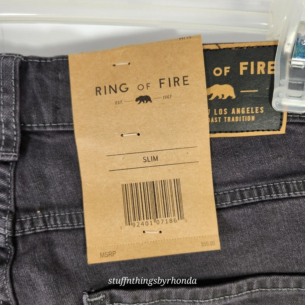 NWT Ring Of Fire Mens Jeans Size 30x30 Black Slim Fit Edge Straight Stretch
